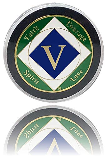 Simply Minimal 5 Year NA Gold Plated Recovery Clean Time Coin, Medallion + Plastic Capsule, Display Case (Blue/Green)