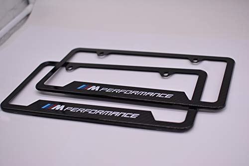 2pcs M Performance Logo License Plate Stainless Steel Frame,with Carbon Fiber Textured Glossy Finish Logo for BMW,Applicable to US Standard car License Frame