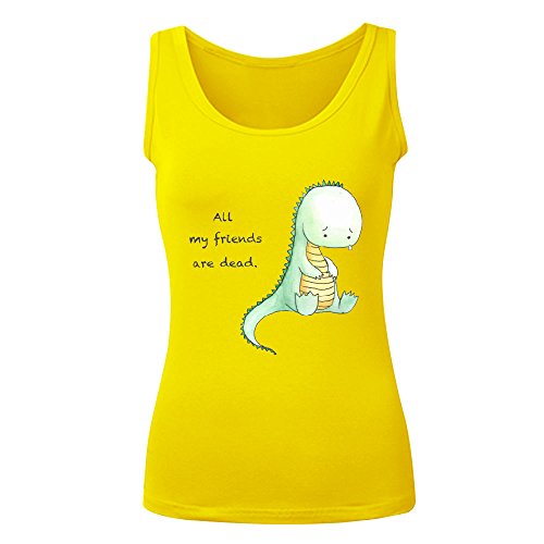 Gayaer All My Friends Are Dead Dinosaur Women Scoop Neck Tank Top Yellow