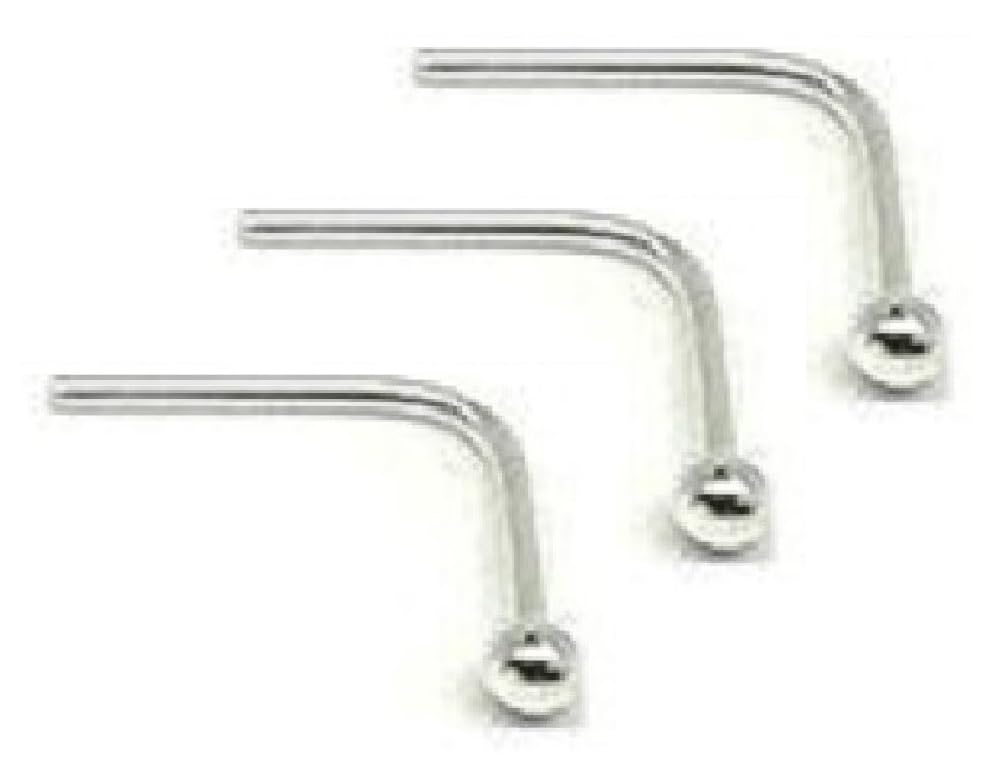 3 x Tiny 1mm Sterling Silver L Shape Nose Studs