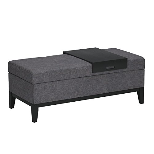 Simpli Home Oregon Rectangular Storage Ottoman Bench with Tray, Slate Grey - Thumbnail 6