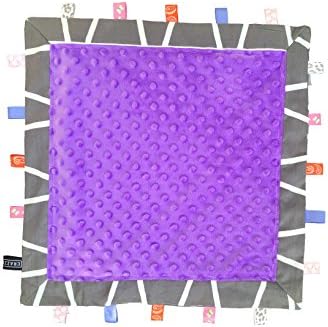 Pick From 5 Options: TAGZ Tag Blanket for Infants by CRAZZIE (Owl Grey with Purple Dot-Minky)