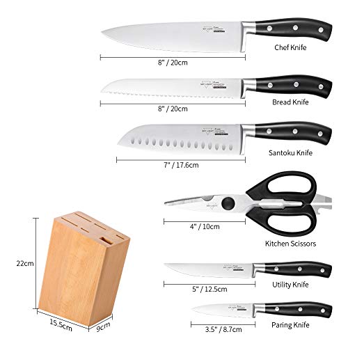SKY LIGHT Knife Set with Block, 6 Pieces Kitchen Knives, German
