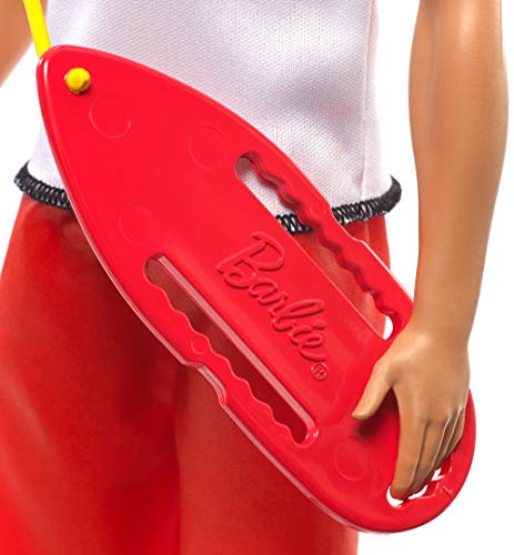 Barbie Ken Lifeguard Doll with Life Buoy, Whistle and Blonde Hair Wearing T-Shirt, Red Swim Trunks and Flip-Flops, Gift for 3 to 7 Year Old