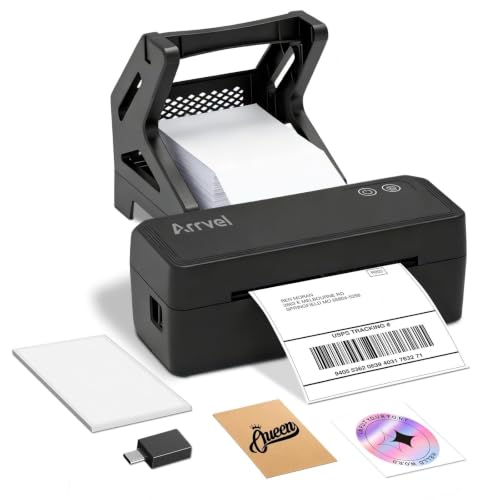 Arrvel Bluetooth Etikettendrucker mit Ständer, 4x6 Label Printer Thermodrucker für Versandetiketten, kabelloser Labeldrucker für Amazon DHL Etsy Shopi