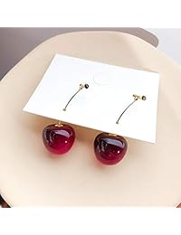 Moca - Pendientes de gota de cerezo en 3D, diseño de fruta, color dorado