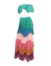 Vestido de gasa plisado con volantes sin tirantes para dama