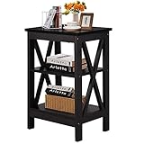 VECELO Sofa Side/End Storage Shelf X-Design Versatile Nightstands Lamp Table Living Room Bedroom Furniture,Easy Assembly, Black