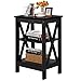 VECELO Sofa Side/End Storage Shelf X-Design Versatile Nightstands Lamp Table Living Room Bedroom Furniture,Easy Assembly, Black