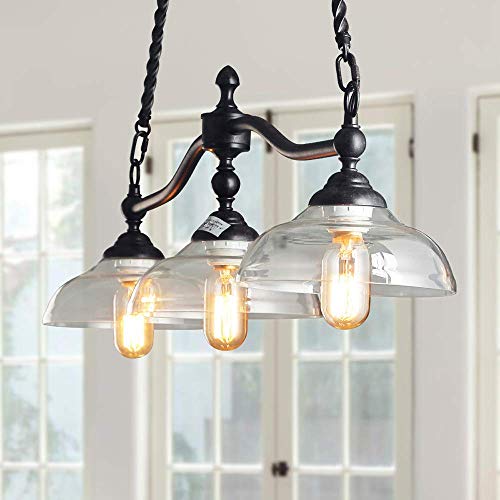 LOG BARN A03297 Farmhouse Style Island Lighting, 3-Light Linear Chandeliers Kitchen Light Fixture with Glass Shades