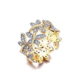 NEWBARK 10 Butterflies 18k Yellow Gold Plated Cubic Zircon Women's Rings Size 6.5