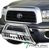 Topline Autopart Polished Stainless Steel Bull Bar Brush Push Front Bumper Grill Grille Guard With Skid Plate For 07-18 Toyota Tundra ; 08-17 Sequoia