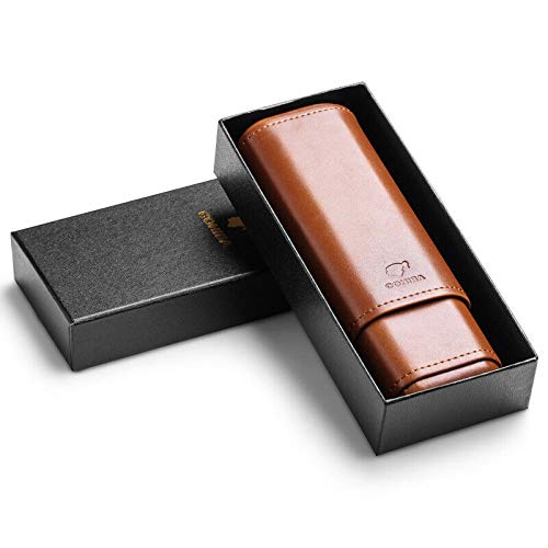 Brown Genuine Leather Cedar Wood Lined 2 ct Sturdy Cigar Case Travel Holder - Thumbnail 4