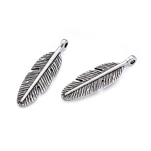 Craftdady 20Pcs Tibetan Style Antique Silver Feather Charms Pendants Necklace Bracelet Jewelry Making Findings Lead Free & Cadmium Free & Nickel Free 30x9x2mm