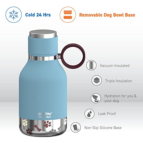 Asobu Dog Bowl Attached to Stainless Steel Insulated Travel Bottle for Human 33 Ounce (Blue