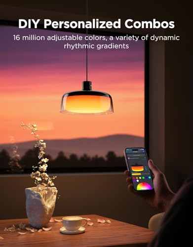 Govee Lámpara colgante para isla de cocina, iluminación inteligente RGBIC de tres capas, compatible con Matter, 1300LM 2700K-6500K regulable negra, accesorio de luz colgante que funciona con Alexa