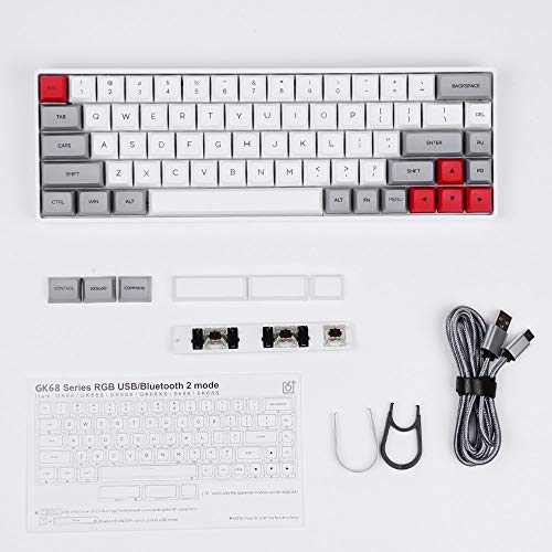 EPOMAKER GK68XS 68 Keys Hot-swap RGB Bluetooth5.1 Wireless/Wired Mechanical Keyboard with Split Spacebar Module, 1900mAh Battery, Dye-subbed PBT GSA Keycaps (Gateron Blue Switch, Grey White)