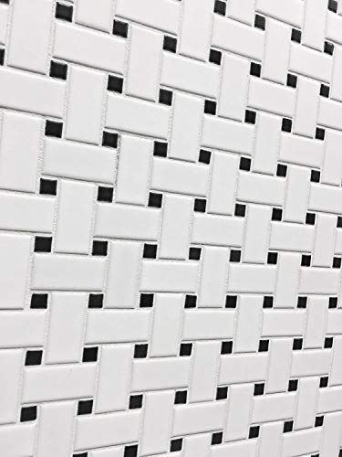 Squarefeet Depot 1x2 Matte Finish White and Black Basketweave Porcelain Mosaic Walls and Floors