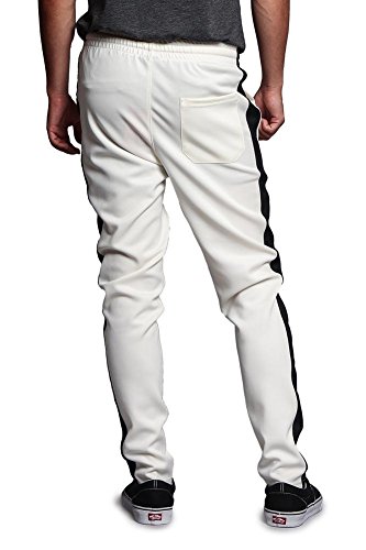 G-Style USA Men's Regular Cuff Non-Ankle Zip Contrast Outer Side Stripe Slim Fit Stretch Drawstring Track Pants TR522 - Off-White/Black - 3X-Large - S1C