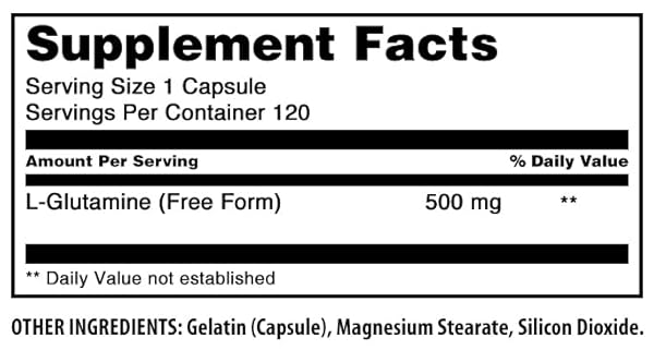 AMAZING FORMULAS L-GLUTAMINE AMINO ACID SUPPLEMENT | 500 MG | CAPSULES | NON-GMO | GLUTEN-FREE | MADE IN USA (1 PACK | 120 COUNT)