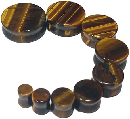 PAIR 8g-1" Tiger Eye Stone Plugs Tunnels Gauges (8g (3mm))