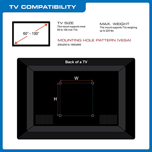 QualGear Heavy Duty Tilting TV Wall Mount for 60"-100" Flat Panel and Curved TVs, Black (QG-TM-091-BLK) [UL Listed] - Thumbnail 2