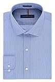 Tommy Hilfiger Men's Non Iron Slim Fit Stripe Spread Collar Dress Shirt, Mist, 16.5