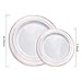 102 Pieces Rose Gold Plastic Plates, White Party Plates, Premium Disposable Wedding Plates Includes: 51 Dinner Plates 10.25 Inch and 51 Salad/Dessert Plates 7.5 Inch