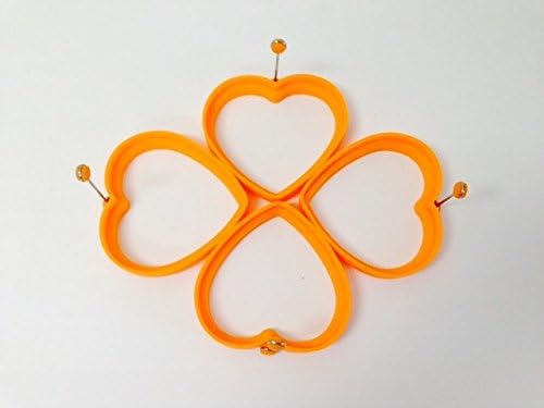 Silicone Egg Heart Ring- Pancake Breakfast Sandwiches - Benedict Eggs - Omelets and More Nonstick Mold Ring Heart, Orange (4-pack)