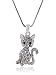 Silvertone Iced Out Cat with Heart Pendant with a 16 Inch Adjustable Snake Franco Chain Necklace