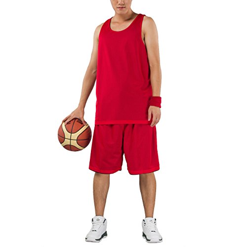 HOEREV Men's Reversible Sport Basketball Shorts and Shirts, No pockets