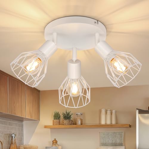 TaFiCo E14 LED Ceiling Spotlight 3 Lights – Ceiling Lamp Living Room Round White – LED Ceiling Light Spotlight Modern Kitchen Bedroom – Without Bulb