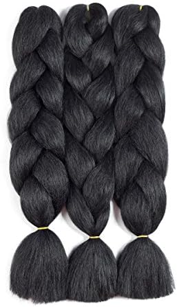 Jumbo Braiding Hair Pure Black 3pcs Synthetic Braiding Fiber Hair Extension for Braids Hair (3pcs, Black)