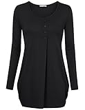 Tunic Sweater for Leggings for Women,Messic Women's Round Neck Long Sleeve Pullover Button Up ComfortBlend Knitted Blouse Black,X-Large