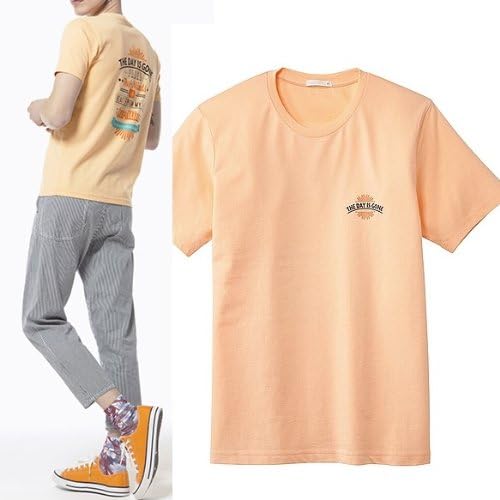 Amazon マネキン買い アメカジ グラフィック プリント 半袖 シャツ ライトオレンジ 合計商品点数２ メンズ 通販 サイト コーディネート セット 福袋 ミディアムパンツ 通販
