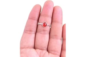 Natural Carnelian 6 MM Round Gemstone 925 Solid Sterling Silver Band Handmade Minimalist Ring for Women Teens Girls Birthston