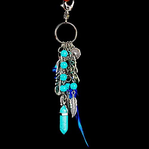 Buorsa Natural Opal Stone Dreamcatcher Keyring Feather Keychain Dream Catcher Keyring for Women Purse Pendant Handbag Keyholder Bag Charm - Thumbnail 4