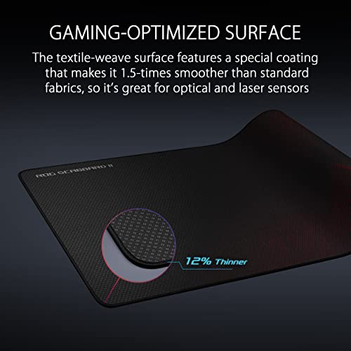 ASUS ROG Scabbard II Extended Gaming Mouse Pad – 35.4” x 15.7” (Extended/XXL Size), Black, Smooth Glide Surface, Water/Oil/Dust-Resistant, Anti-Fray Edges, Non-Slip Base
