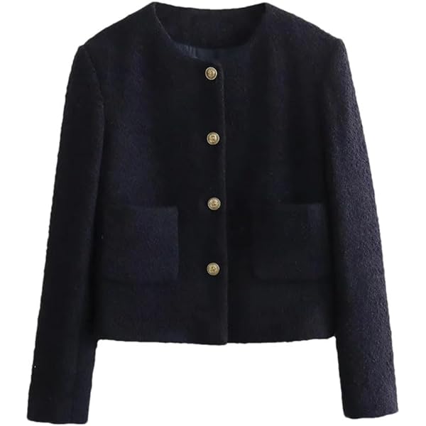 Amazon.com: Kelsiop Women's Tweed Jacket Autumn Long Sleeve Button