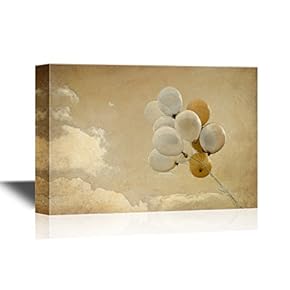Canvas Wall Art - Vintage Heart Balloon with Colorful on Sky - Gallery Wrap Modern Home Art | Ready to Hang - 12x18 inches