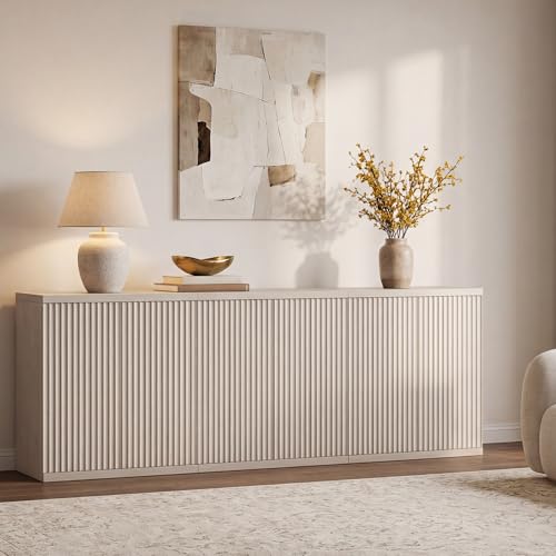 SICOTAS - Buffet Cabinet with Storage Sideboard, Modern Credenza with Doors and Shelves, Fluted Media Console Mid-Century Coffee Table, for Living Room, Kitchen, Dining Room
