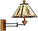 Robert Louis Tiffany Walnut Mission Collection Tiffany Style Swing Arm Wall Lamp Wood Finish Plug-in Light Fixture Dimmable Stained Glass for Bedroom Bedside House Reading Living Room Home Hallway