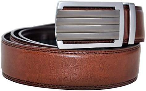Hampton Men’s Leather Ratchet Belt with Innovative Contempo Buckle (36-39 Large, Daytona Buckle with Burnished Saddle Tan Leather)