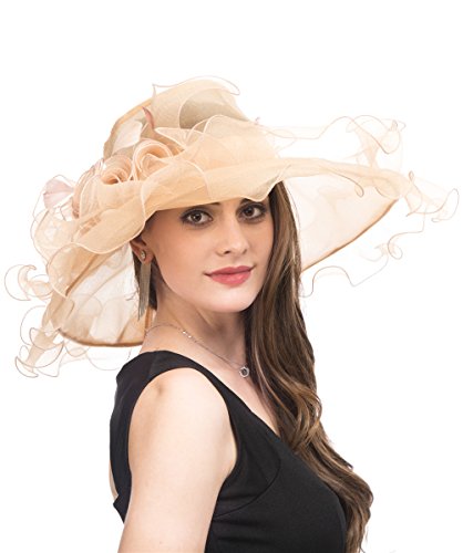 SAFERIN Lady Tea Party Kentucky Derby Church Wedding Dress Church Hat Bridal Shower (SF4-Champagne)