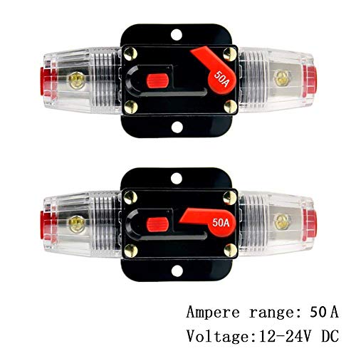 Car Audio Inline Fuse Breaker - 50A Reset Circuit Breaker Fuse Holders for Stereo Switch System Protection 12V-24V DC