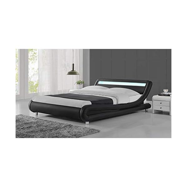 SHA CERLIN WaveLike Curve Deluxe Upholstered Modern Bed Frame with LED