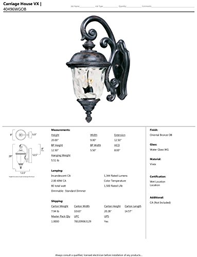 Maxim 40496WGOB, Carriage House VX 2-Light Outdoor Wall Lantern, Oriental Bronze