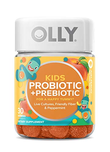 OLLY Kids Probiotic + Prebiotic Gummy, 30 Day Supply (30 Gummies), Just Peachy, Probiotics, Prebiotics, Peppermint, Chewable Supplement