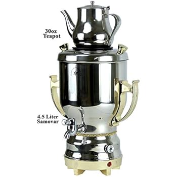 Home N Kitchenware Collection 4.5 Liter Electric Samovar w/teapot Stainless Steel, Silver & Gold Persian Teakettle Teapot, Samovar 4.5L Gold Silver