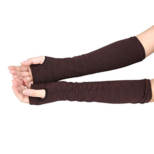 Long Fingerless Gloves,Morecome Winter Wrist Arm Hand Warmer Knitted Mitten (Coffee) - Thumbnail 2